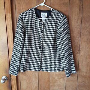 Kathy Lee Collection Houndstooth Blazer Jacket Women Small 4/6 Black White